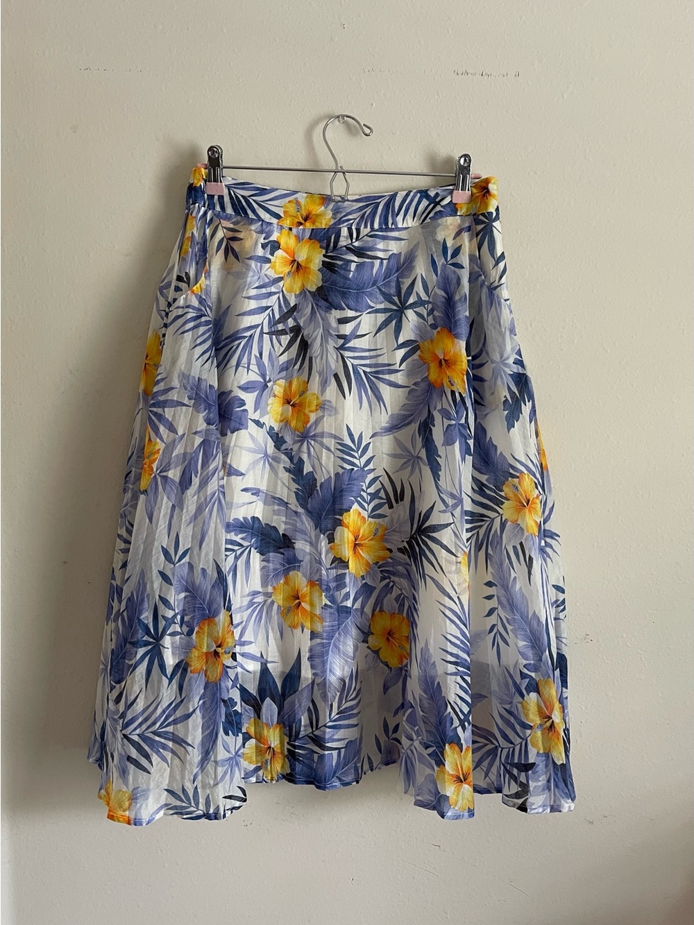 J.O.A. Floral A-Line Midi Skirt - Blue & Yellow